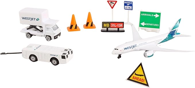 Daron WestJet Airlines Airport Playset with Die-Cast Metal Model Airplane with Plastic Parts, Cars and Transportation Toys for Kids Ages 3+