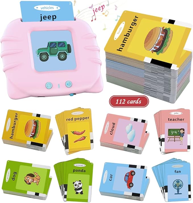Toys for Ages 2-4 Talking Flash Cards for Toddlers 1-3,Preschool Learning Activities Flashcards,Educational Learning Kids Toys Boys 3-5 Or 3 Year Old Girl Gifts to Promote Speak and Spell (Pink)