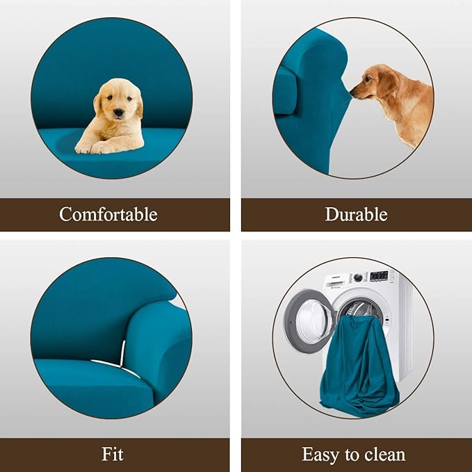 Easy-Going 4 Pieces Microfiber Stretch Recliner Slipcover – Spandex Soft Fitted Sofa Couch Cover, Washable Furniture Protector with Elastic Bottom for Kids, Pet(Recliner, Peacock Blue)