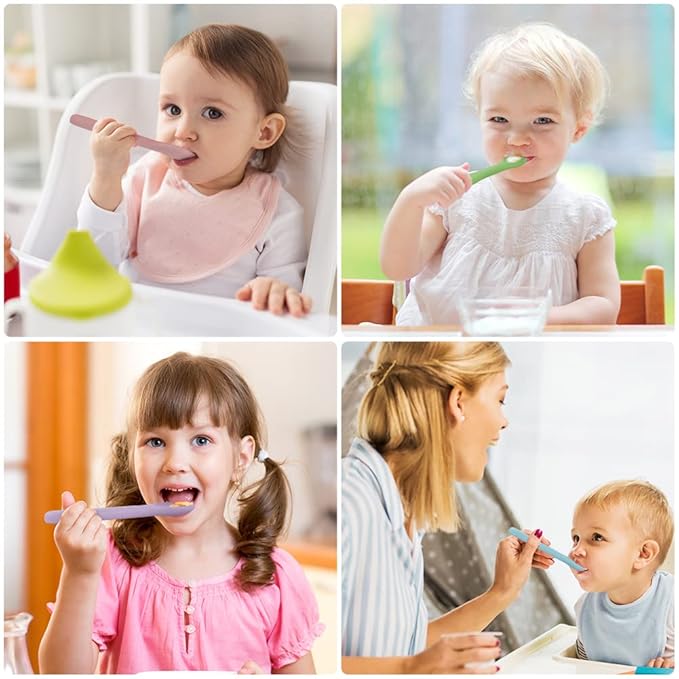 Vicloon Silicone Baby Feeding Spoons, 4 PCS Baby Spoons, First Stage Feeding Spoons for Infants, Silicone Baby Spoons Ultra-Durable & Chewproof, Silicone Feeding Spoons Dishwasher Safe,Baby Utensils