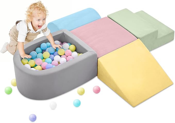 Climbing Toys for Toddlers 1-3, Foam Climbing Blocks and Ball Pit for Baby, 5-Piece Soft Foam Toddlers Climbing Toys,Climbing Crawling Toys Soft Foam Blocks Activity Play Set(Balls not Included)