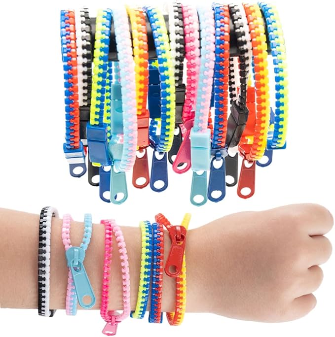 Zip-Zip Hooray Fidget Bracelets for Kids, Multi-Colored Sensory Toys, Perfect for Kid's Party Favors, 24-Count
