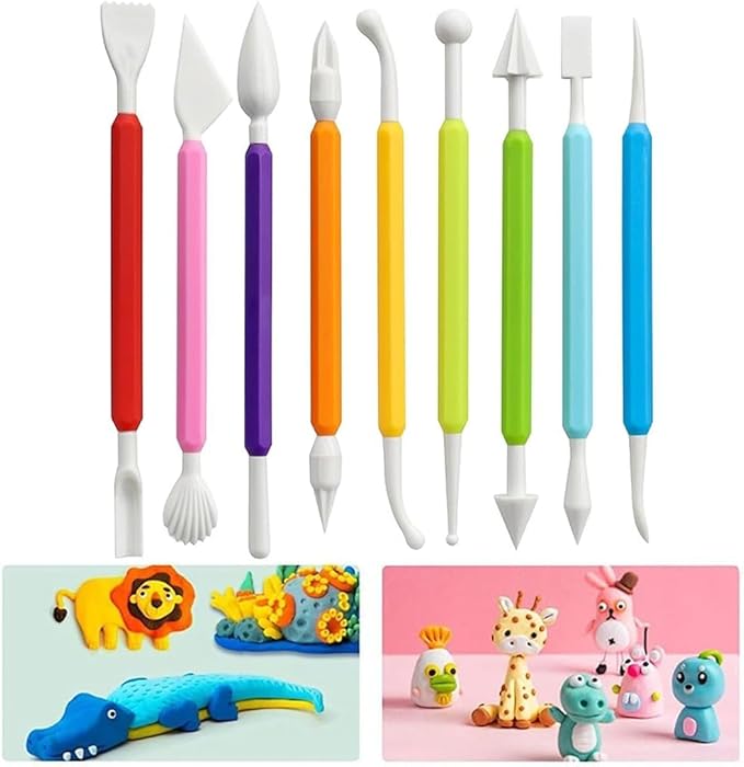 LINPHCEY 9PCS Clay Sculpting Tools Kit - Easy to Use Double-Ended Polymer & Pottery Carving Set with Comfortable Grip Tools for Clay Sculpey & Modeling Clay Ideal for Kids and Adults
