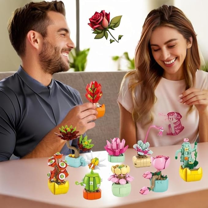 Sawaruita 10 Pack Tiny Plants Succulent Flower Bonsai Building Set -Succulent Botanical Building Toys for Adult -Gifts for Mother's Day, Valentine's Day