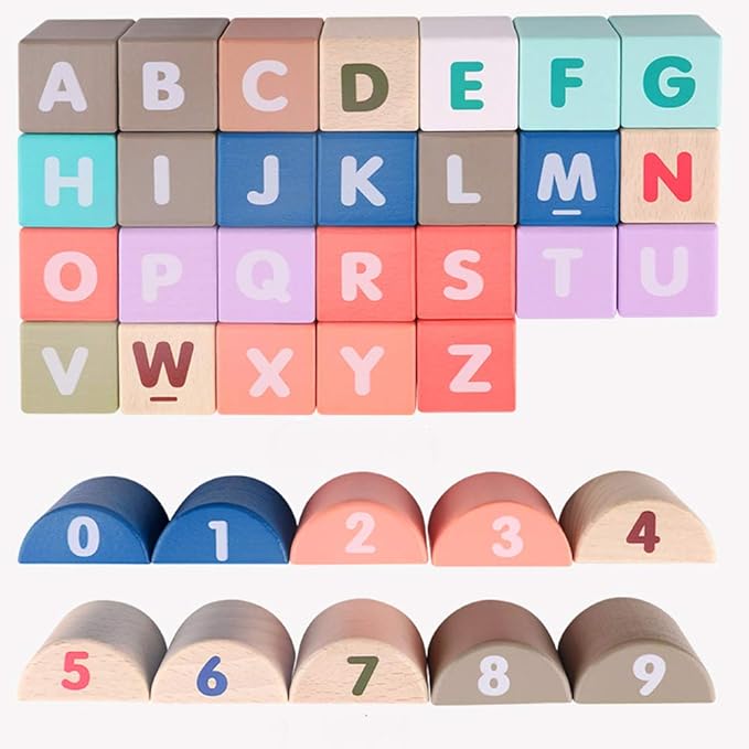 Wooden Building Blocks Set, City Construction Stacker Stacking Preschool Learning Educational Toys, Toddler Toys for 3+ Year Old Boy and Girl Gifts