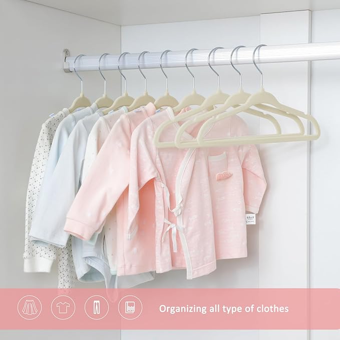 ManGotree Baby Velvet Clothes Hangers, Kids Toddler Children's Hangers for Clothes Space Saving Non-Slip (30 Pack, Beige)