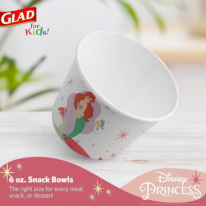 Glad for Kids Disney Princess “Magic is in All of US” 6 Oz Paper Snack Bowls | Disney Princess Paper Snack Bowls for Everyday Use, Kids Snack Bowls | Kid-Friendly, 32 Count - 10 Pack