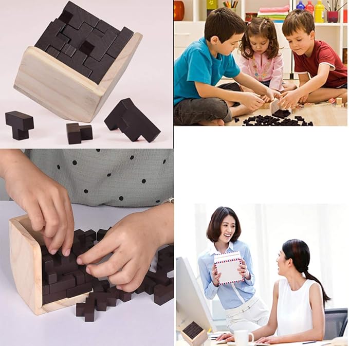 Wooden Brain Teaser Puzzle Cube Easter Basket Stuffers Wooden Puzzles T-Shaped Jigsaw Logic Puzzle Educational Toy for Kids and Adults by AHYUAN (Coffee)