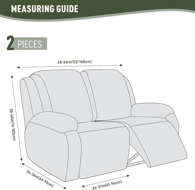 KinCam Recliner Covers, Stretch Reclining Chair Covers, Recliner Sofa Slipcovers Stripe Jacquard Recliner Couch Covers Furniture Protector Covers for Pet Kid (2 Seater, Light Green)