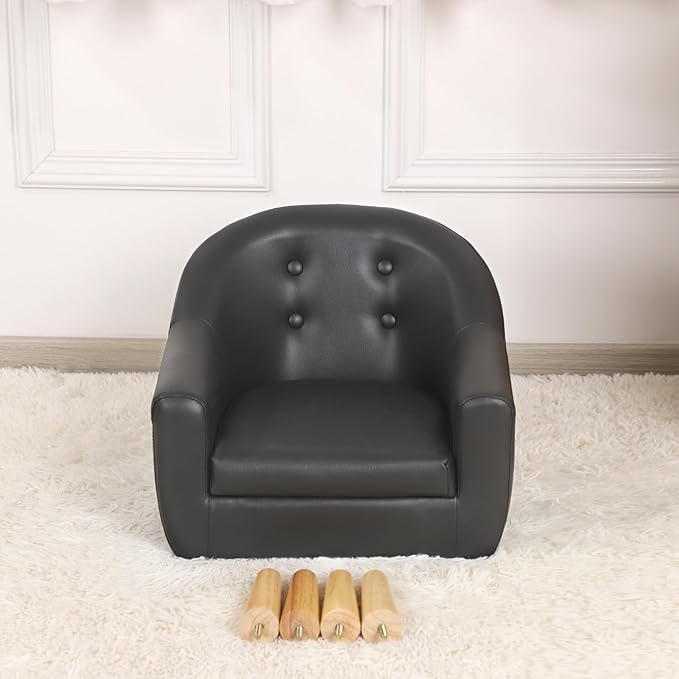 Getifun Single PVC Kids Sofa Chair, Toddler Sofa and Couch with Wooden Legs, Children Armchair for Children Gift (Black)