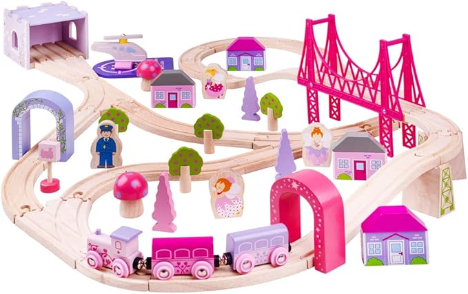 Bigjigs Rail, Fairy Town Train Set, Wooden Toys, Wooden Train Set, Gifts for 4 Year Old Girl, Pink Train Set, Girls Train Set, Bigjigs Train Set