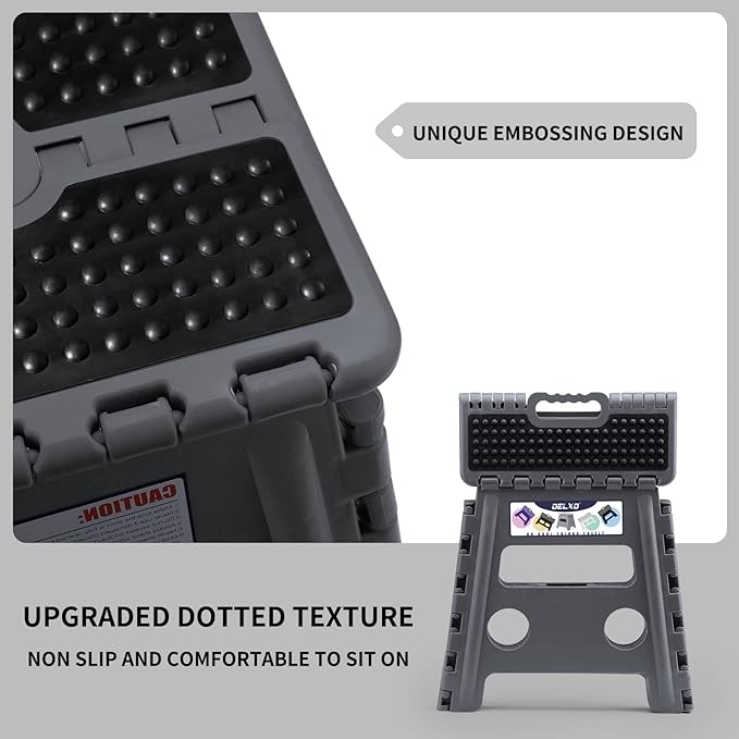 Delxo Folding Step Stool 13 inch Height Heavy Duty Foldable Step Stools for Adults and Kids,Kitchen Small Collapsible Fold Up Stepping Stool 1 Pack in Grey Dotted Texture