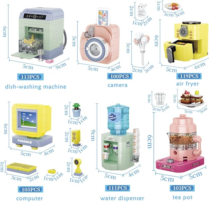 Girls Building Set, 12 PCS Mini Electric Appliances Building Blocks Toy for Kids Age 6+, STEM Building Blocks Toy, Classroom Prizes, Birthday Gifts for Girls 1323 Pieces