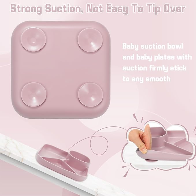 Silicone Baby Feeding Set, Baby Led Weaning Supplies, Silicone Suction Plate, Bowl, Spoons, Fork, Waterproof Bib, Cup and Food Tableware, Eating Utensils Baby Feeding Essentials for 3+ Months