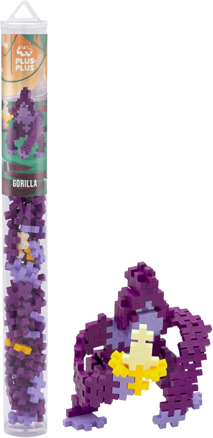 PLUS PLUS 3D Animal Figure Building Block Set, 70 Mini Interlocking Puzzle Pieces, Fun Stem Toys for Kids - Gorilla Maker Tube