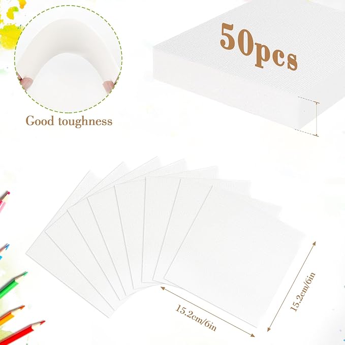 50PCS 6x6 Watercolor Paper Bulk, 140lb/300g Cold Press Thick Water Color Paper Pad for Kid Child Adult, White Art Paper for Drawing Painting Markers Gouache, Textured Cotton Paper Sheets
