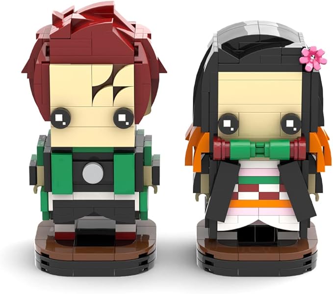 MOOXI-MOC Anime Brick Mini Headz Tanjirou and Nezuko Building Set,Creative Cute Building Blocks Children Kits,Gifts for Kids(381pcs)