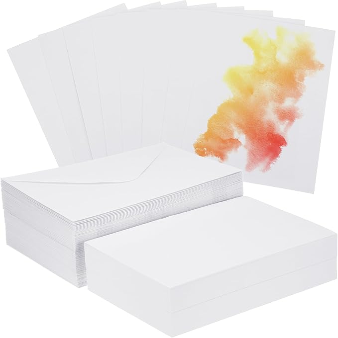PATIKIL 100 Sets Pure Cotton Watercolor Cards 140lb/300 GSM Postcards with Envelopes for Art Painting Creative Thank Notes, 5x7 Inch