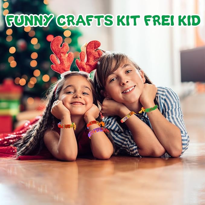 DIY Friendship Bracelet Making Kit for Girls, Charm Kids Wrist Band Making Kit with Stickers, 4 Color Letters, Icons & 5 Straps, Christmas Gifts, Fun Craft Activity for Girls Birthday & Party