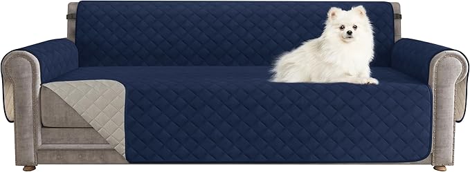 CHUN YI Oversized Couch Cover, Water Resistant Sofa Cover Slipcover for 4 Cushion Sofa, Washable with Adjustable Strap Storage Pocket for Living Room Dog Pet (Oversized Sofa, Navy)