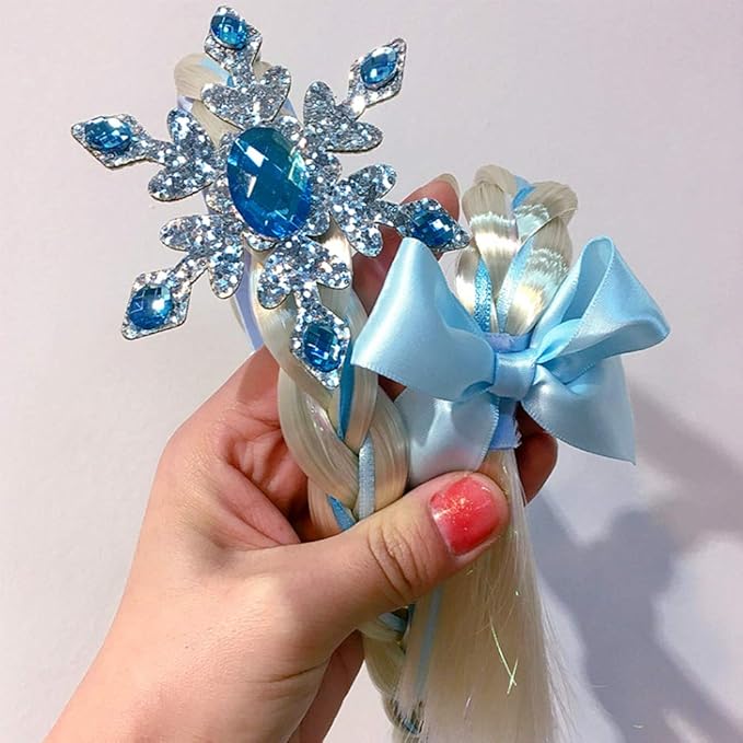 Elsa Princess Dress Up Accessories Frozen Jewelry Play Toy Set for Girls with Headband Braid Wig, Crowns, Necklaces, Wands, Rings, Bracelets Gloves Elsa Cinderella Costume Accessories