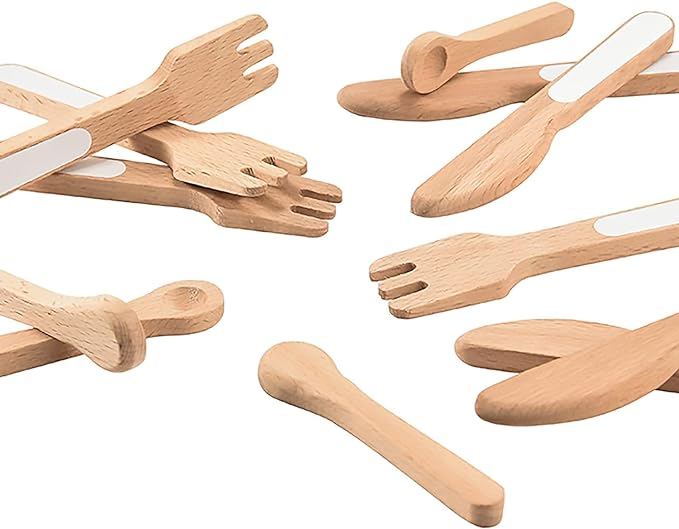 Giant bean 27PCS Wooden Toy Plates and Dishes for Kitchen Set, Wooden Play Kitchen Accessories for Girls and Boys, Montessori Toys, Christmas Birthday Gift for Kids