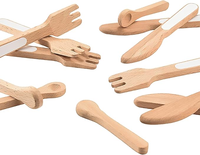 Giant bean 27PCS Wooden Toy Plates and Dishes for Kitchen Set, Wooden Play Kitchen Accessories for Girls and Boys, Montessori Toys, Christmas Birthday Gift for Kids