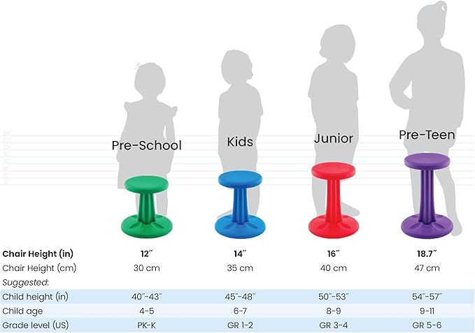 KORE Design Wobble Stool Chair, Girls + Boys Kid Desk Stools, Ergonomic Small Office Chairs, Flexible Seating for Active Child, ADD/ADHD, Classroom, School, Home, Kids (14in), Age 6-7 yrs, Black
