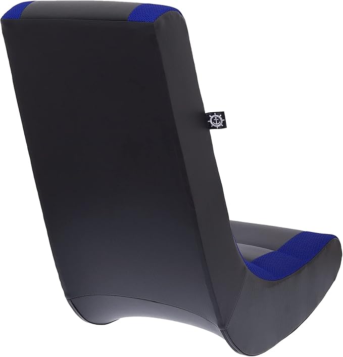 The Crew Furniture Classic Video Rocker Floor Gaming Chair, Kids and Teens, Racing Stripe PU Faux Leather & Polyester Mesh, Black/Blue