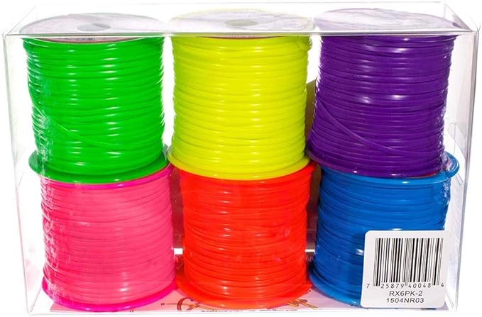 Craft County Neon, Rexlace 6 Pack - 50 Yard - 45 Meter Spools - Non-Toxic Plastic Lacing