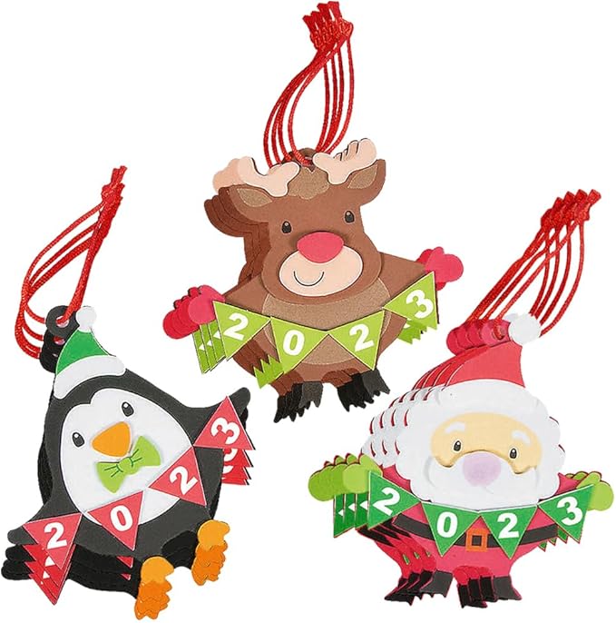 Fun Express Dated Christmas Character Ornament Craft Kit -Makes 12 - Holiday Crafts for Kids
