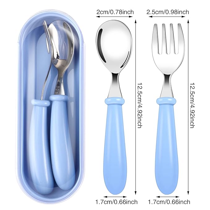 Toddler Utensils, Toddler Forks and Spoons,Stainless Steel Baby Utensils Baby Silverware Set with Storage Box for Safe Dining (3 Set with Case)