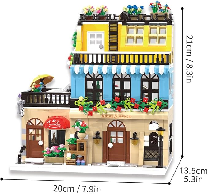 City Hotel Building Block Set with LED, Construction House Building Toy Gift for Adult Teen Age 14,Mini Bricks 1464pcs (Not Compatible with Lego)