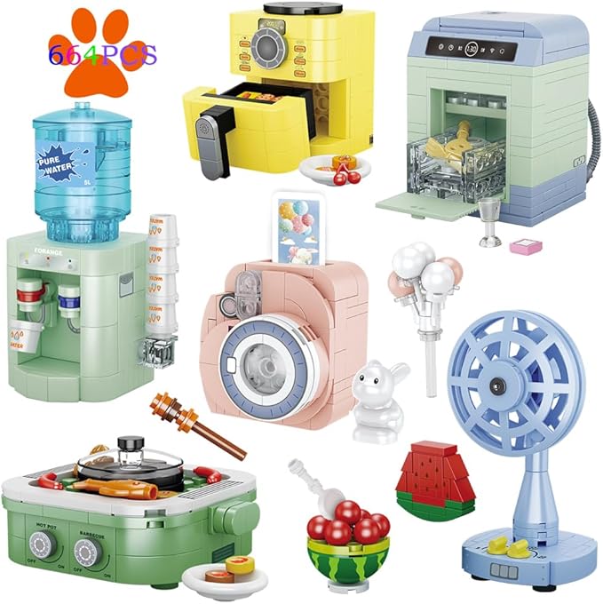 Girls Building Set, 6PCS Mini Electric Appliances Building Blocks Toy for Kids Age 6+, STEM Building Blocks Toy, Classroom Prizes, Birthday Gifts for Girls 664 Pieces