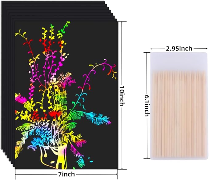 Cityrosy 60 Pcs Scratch Art Paper Rainbow Sets Black Scratch Off Paper Easter Gifts for Kids Magic Rainbow Scratch Off Set Crafts Supplies Kits for Age 3-12 Kids for Party Games Easter Christmas