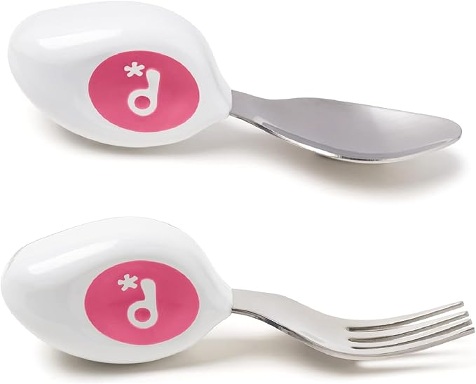 doddl Toddler Utensils, Ergonomic Fork and Spoon Set for Self Feeding, Stainless Steel Silverware for 1-3 Year Olds, BPA Free, Dishwasher Safe (Magenta)