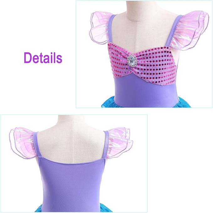 Little Girls Princess Mermaid Costume for Girls Dress Up with Accessory for Christmas Birthday Party Supplies Purple-Blue