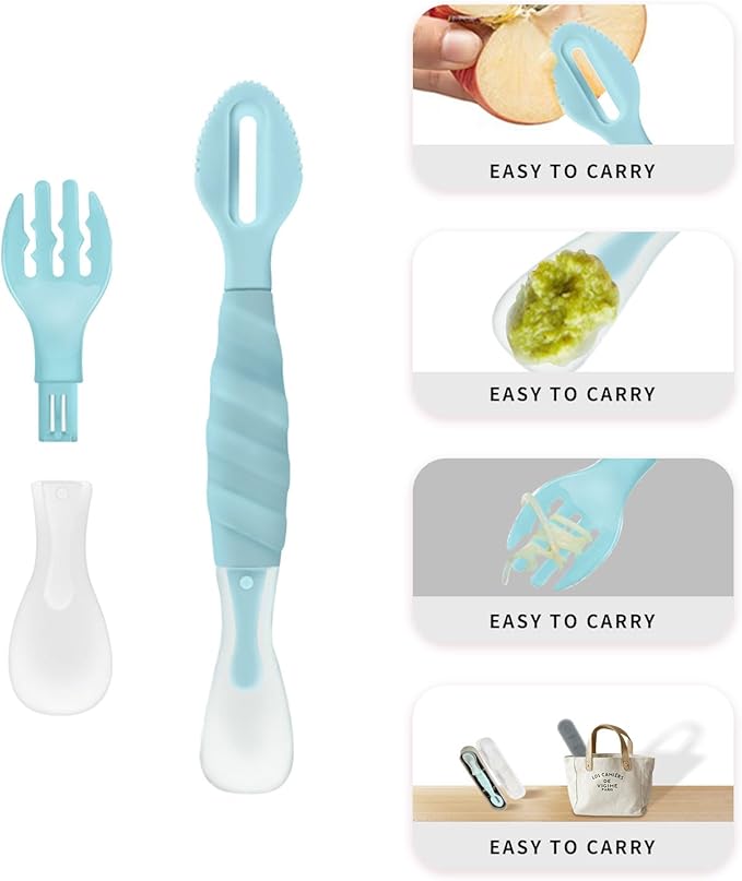 Double Head Baby Silicone Food Spoon ((Aqua Blue)), Baby Fruit Scraping Mud Spoon, Feeding Spoons Training Spoon for Infants, baby led weaning supplies (Aqua Blue)