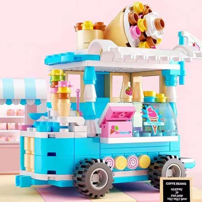 Girls Building Blocks Toys 184 Pieces Ice Cream Truck Set Toys for Girls Models Pink Building Bricks Toys STEM Toys Construction Play Set for Kids Best Gifts for Girls Age 6-12 and Up