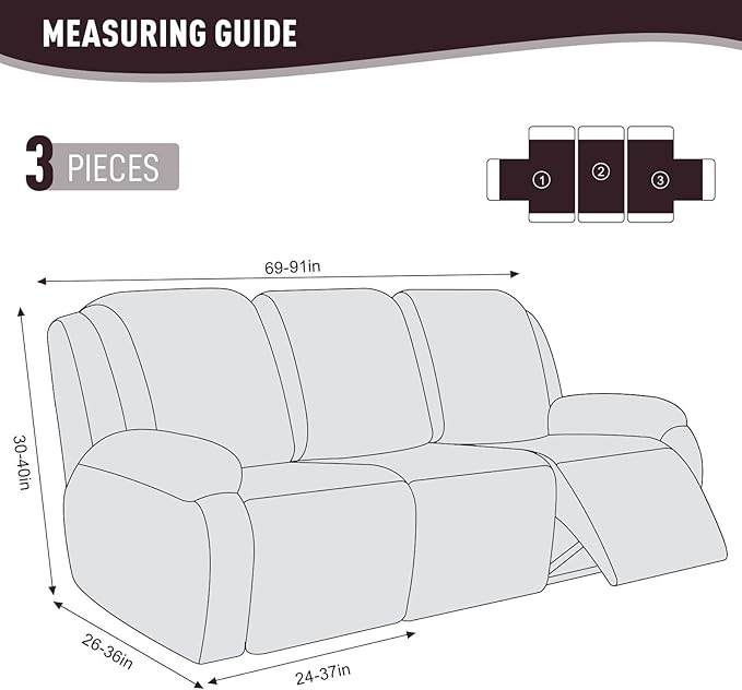 KinCam Recliner Covers, Stretch Reclining Chair Covers, Recliner Sofa Slipcovers Stripe Jacquard Recliner Couch Covers Furniture Protector Covers for Pet Kid (3 Seater, Chocolate)