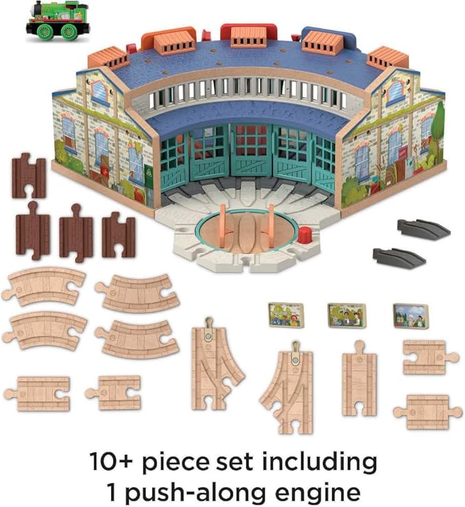 Thomas & Friends Wooden Railway Toy Train Track Tidmouth Sheds Starter Set with Percy Wood Engine for Preschool Kids Ages 3+ Years (Amazon Exclusive)