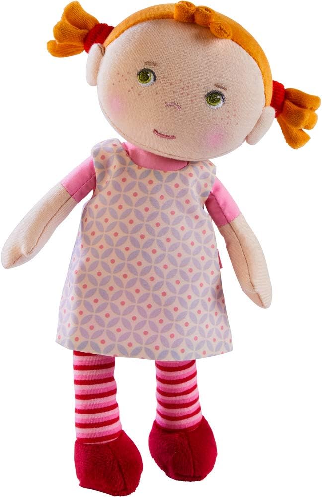HABA Soft Baby Doll Roya - 10" Rag Doll with Red Pigtails, Pink Dress - Machine Washable Doll - Ideal Soft Doll for 2 Year Old Girls