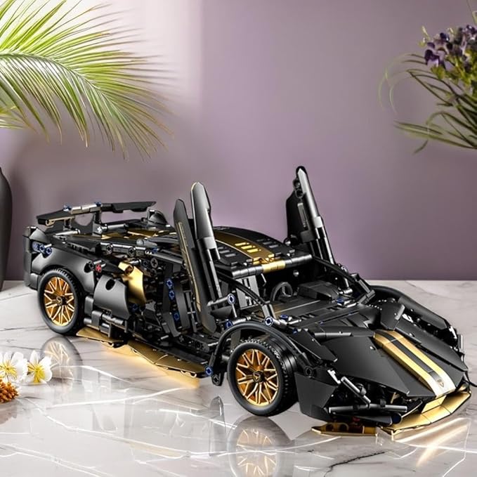 Sport Race Car Building Block Sets for Adults Boys,Black Racing Supercar Toys Kits with LED Light Collectible 1:14 MOC Model Construction Birthday Gifts for Teens Age 8-12 12-16,14 14+