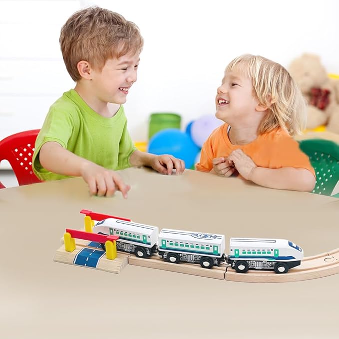 Wooden Bullet Train Cars Track Accessories Set High-Speed City Train Toys Fit for Wooden Train Track Railway for Boys and Girls (Bullet Train)