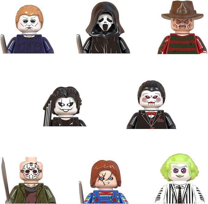 8PCS/Set 1.8" Horror Movie Characters Mini Action Figures Building Blocks, Miniature Figurines Toys Cake Toppers (Halloween)