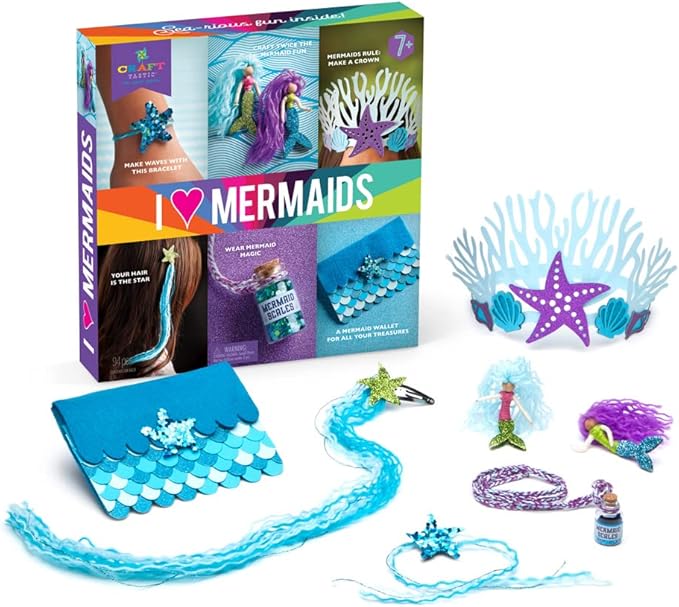 Craft-tastic – I Love Mermaids Kit – Craft Kit Includes 6 Mermaid-Themed Projects
