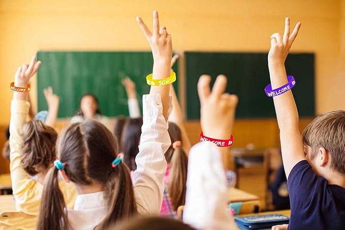 48PCS Welcome Back to School Party Rubber Bracelets, 100 Days of School/First Day of School Party Shower Birthday Party Supplies Decorations Prize Goodie Bag Favors Silicone Wristbands
