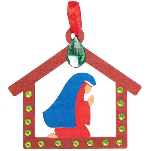 Baker Ross AX559 Nativity Wooden Bauble Decorations - Pack of 10, Christmas Tree Ornaments for Creative Art and Craft Activities to Paint and Decorate
