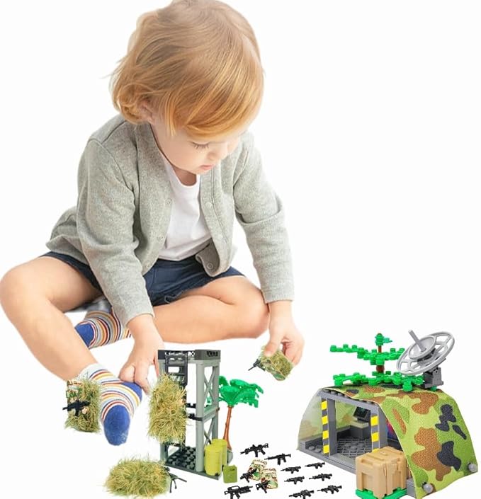 ZHX Modern Military Building Block Toys Camouflage Tent Command Center Army Weapon Shield Accessories with Sentry Guard Tower Set Compatible with Classic Bricks for Kids Age 8 10 12 14 Years