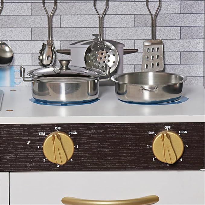 Wooden Play Kitchen Toy Set with Light, Kids Children Pretend Toy Kitchen Playset with Sink Play Toy,Oven Microwave,Toddler Cooking Set Toy for Ages 1-3 2-4 4-8 Baby Girls Boys (Espresso)